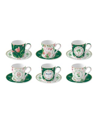 Set 6 cesti si farfurii pentru cafea, 100 ml, Botanic Chic - SIMONA'S COOKSHOP